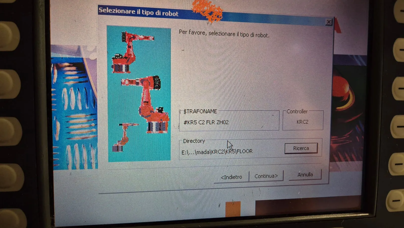 La schermata del setup per la scelta del tipo di robot